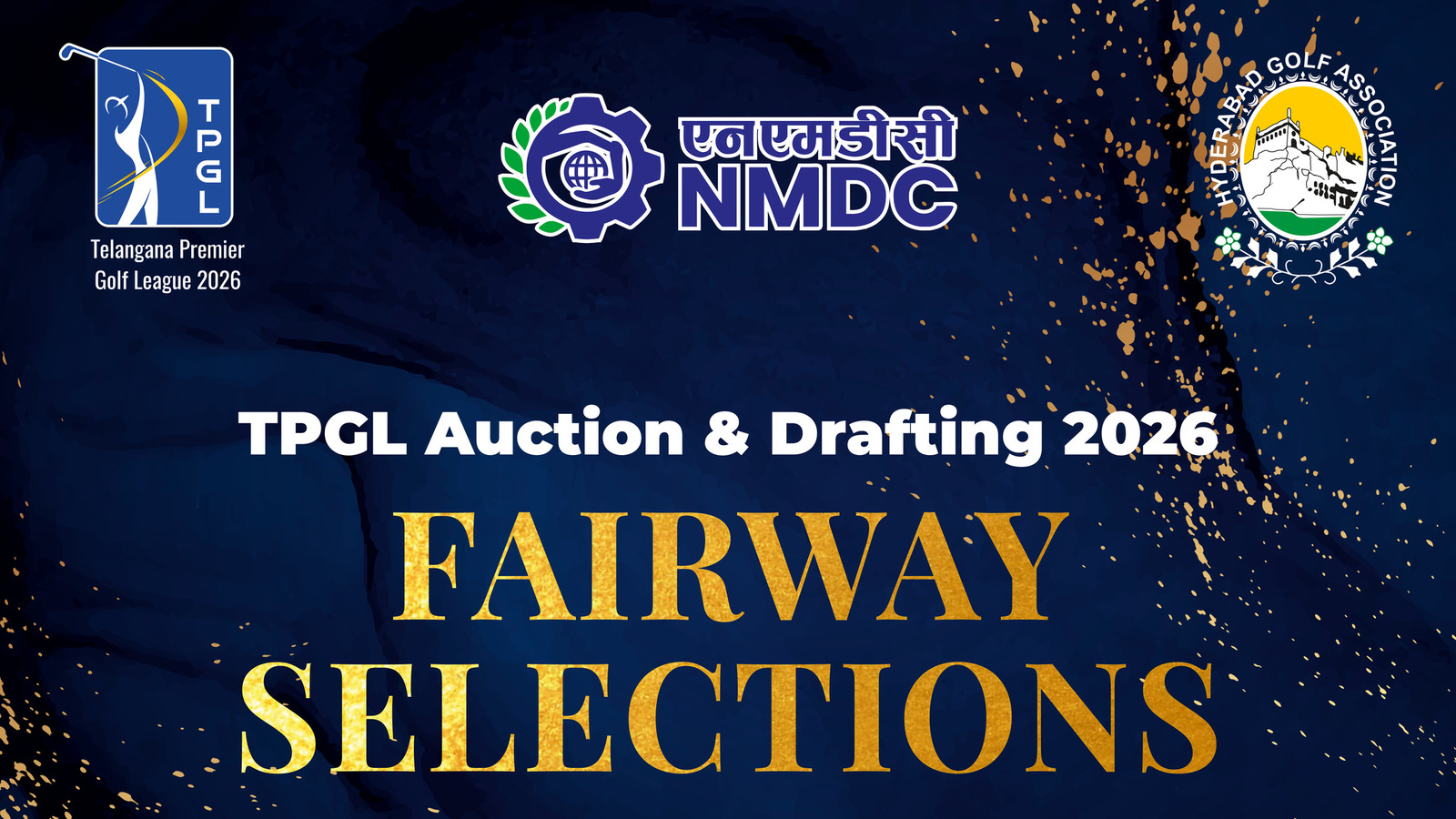 TPGL Auction and Drafting 2026 Fairway Selections, with TPGL, NMDC and Hyderabad Golf Association marks